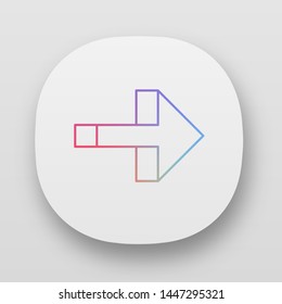 Right arrow app icon. Forward pointer, right turn. Path indicator. Arrow pointing rightward. Next. Navigation cursor. UI/UX user interface. Web or mobile applications. Vector isolated illustrations