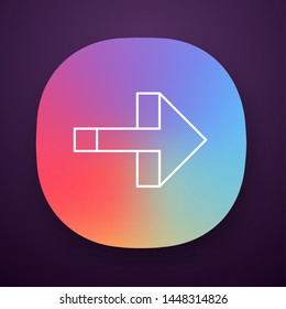 Right arrow app icon. Forward pointer, right turn. Path indicator. Arrow pointing rightward. Next. Navigation cursor. UI/UX user interface. Web or mobile application. Vector isolated illustration