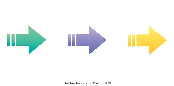 Right Arrow Button Vector Icon Isolated On White Background In Three Different Color Styles. Next Page Arrow Vector Button In Modern Gradient Design For Web.