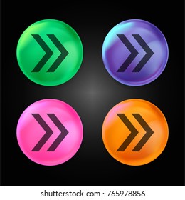Right Arrow crystal ball design icon in green - blue - pink and orange.