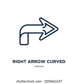 right arrow curved icon from arrows collection. Thin linear right arrow curved, arrow, forward outline icon isolated on white background. Line vector right arrow curved sign, symbol for web and mobile