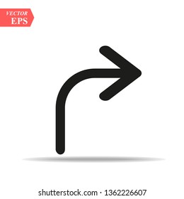 Right Arrow Curved icon vector isolated on white background, logo concept of Right Arrow Curved sign on transparent background, filled black symbol