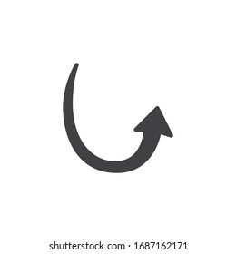 Right arrow curved vector icon. filled flat sign for mobile concept and web design. Curved arrow up glyph icon. Symbol, logo illustration. Vector graphics