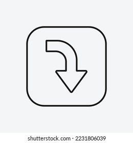 Right arrow curving down icon isolated on white background. Multimedia symbol modern, simple, vector, icon for website design, mobile app, ui. Vector Illustration