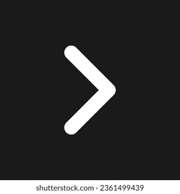 Right arrow dark mode glyph ui icon. Navigation direction. Angle bracket. User interface design. White silhouette symbol on black space. Solid pictogram for web, mobile. Vector isolated illustration