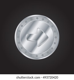 Right Arrow embossed realistic silver / platinum coin precious Icon / Logo Design