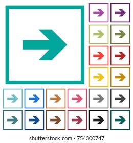 Right arrow flat color icons with quadrant frames on white background