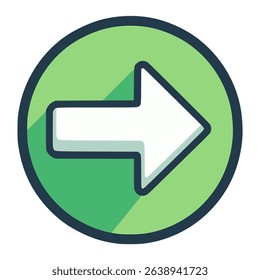 right arrow with green circle flat color vector illustration template design