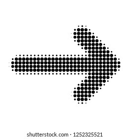 Right arrow halftone dotted icon. Halftone pattern contains circle points. Vector illustration of right arrow icon on a white background.
