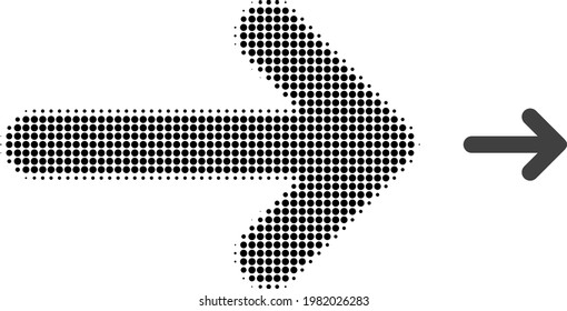 Right arrow halftone dotted icon illustration. Halftone array contains circle elements. Vector illustration of right arrow icon on a white background. Flat abstraction for right arrow object.