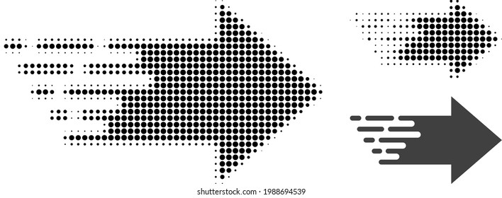 Rechter Pfeil nach der Hälfte des Punktes Symbol. Halftone Muster enthält Kreis-Pixel. Vektorgrafik eines Rechtspfeilsymbol auf weißem Hintergrund.