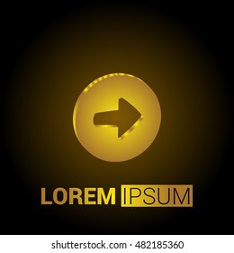 Right Arrow Head 3D Golden Metallic Premium Royal Corporate Logo / Icon