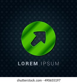 Up Right Arrow Head Bright Green chromium precious metallic 3D Icon / Logo Design
