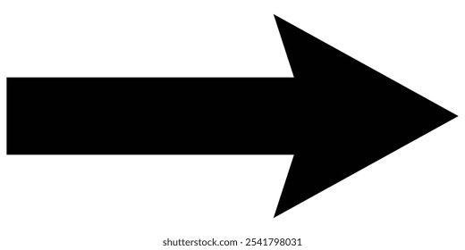 Right arrow icon. Black arrow to the right. Black long arrow isolated on white background. Black large forward or right pointing solid long arrow icon sketched as vector symbol.