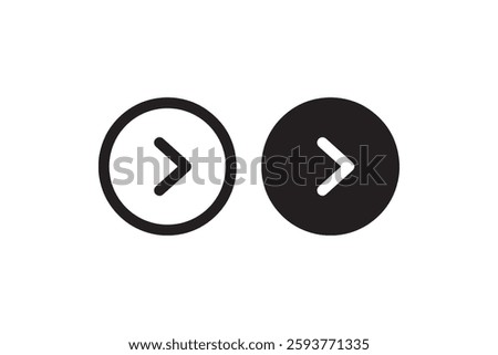 Right Arrow Icon in Circle Outline and Solid Vector