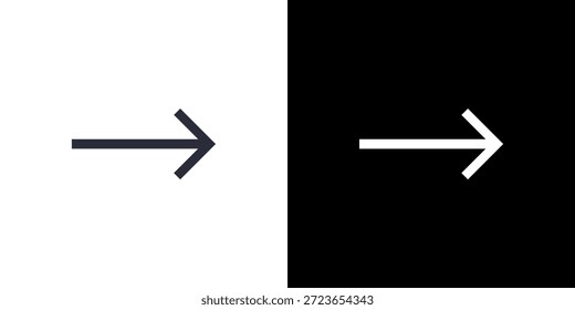 Concepto de icono de flecha derecha con fondo blanco negro plano. Ilustración vectorial.