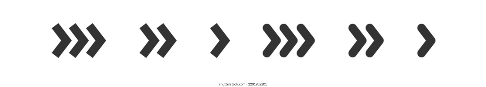 Right arrow icon. Double and triple arrow symbol set in vector flat style.