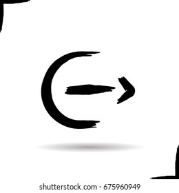 Right arrow icon. Drop shadow symbol. Ink brush stroke. Vector isolated illustration