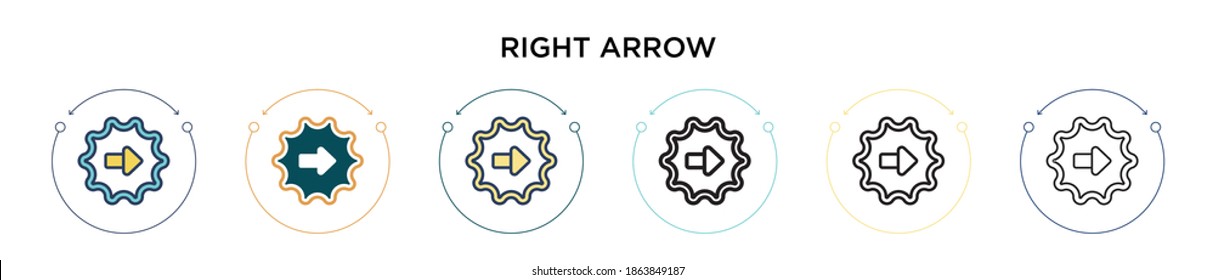 Right arrow icon in filled, thin line, outline and stroke style. Vector illustration of two colored and black right arrow vector icons designs can be used for mobile, ui, web