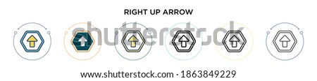 Right up arrow icon in filled, thin line, outline and stroke style. Vector illustration of two colored and black right up arrow vector icons designs can be used for mobile, ui, web