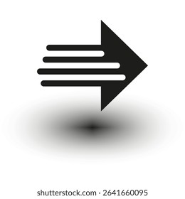Right arrow icon. Forward motion symbol. Speed direction mark. Vector drop shadow.