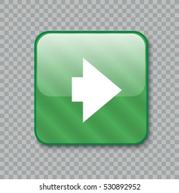 Right arrow icon. Glossy green button. Vector illustration