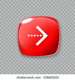 Right arrow icon. Glossy red button. Vector illustration