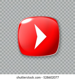 Right arrow icon. Glossy red button. Vector illustration