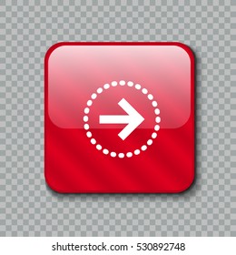 Right arrow icon. Glossy red button. Vector illustration