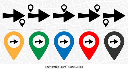 Right arrow icon in location set. Simple glyph, flat illustration element of arrow theme icons