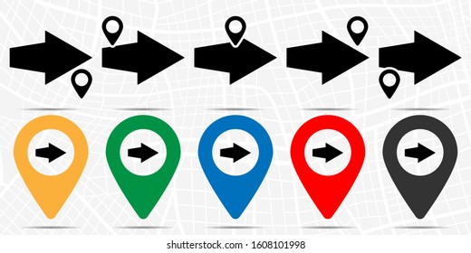 Right arrow icon in location set. Simple glyph, flat illustration element of arrow theme icons