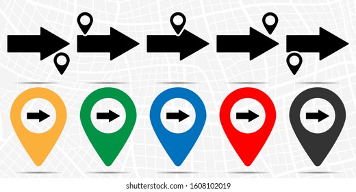 Right arrow icon in location set. Simple glyph, flat illustration element of arrow theme icons