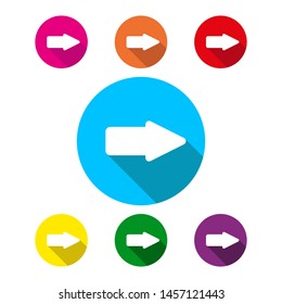 Right arrow icon with long shadow, simple flat design