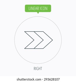 Right arrow icon. Next sign. Forward direction symbol. Linear outline circle button. Vector