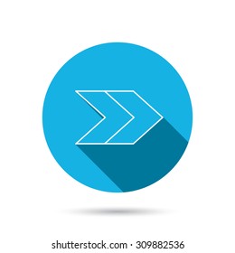 Right arrow icon. Next sign. Forward direction symbol. Blue flat circle button with shadow. Vector