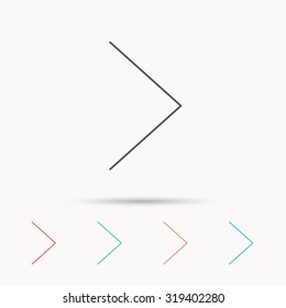 Right arrow icon. Next sign. Forward direction symbol. Linear icons on white background. Vector