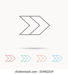 Right arrow icon. Next sign. Forward direction symbol. Linear icons on white background. Vector