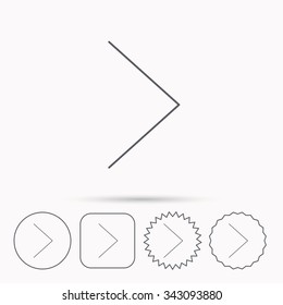 Right arrow icon. Next sign. Forward direction symbol. Linear circle, square and star buttons with icons.
