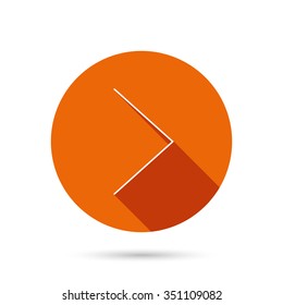 Right arrow icon. Next sign. Forward direction symbol. Round orange web button with shadow.
