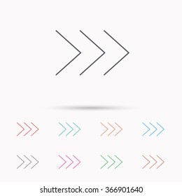 Right arrow icon. Next sign. Forward direction symbol. Linear icons on white background.