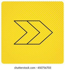 Right arrow icon. Next sign. Forward direction symbol. Linear icon on orange background. Vector
