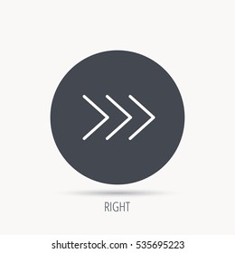 Right arrow icon. Next sign. Forward direction symbol. Round web button with flat icon. Vector