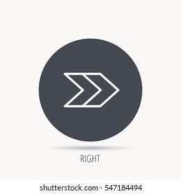 Right arrow icon. Next sign. Forward direction symbol. Round web button with flat icon. Vector