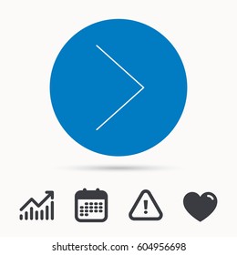 Right arrow icon. Next sign. Forward direction symbol. Calendar, attention sign and growth chart. Button with web icon. Vector