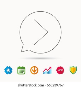 Right arrow icon. Next sign. Forward direction symbol. Calendar, Graph chart and Cogwheel signs. Download and Shield web icons. Vector