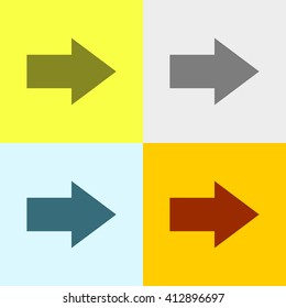 Right Arrow Icon on Four Different Backgrounds. Eps-10.