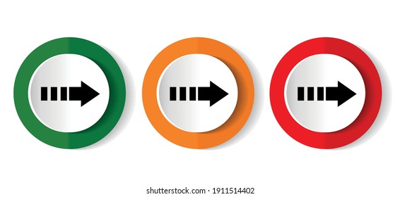 Right arrow icon set, next flat design vector illustration in 3 colors options for webdesign and mobile applications