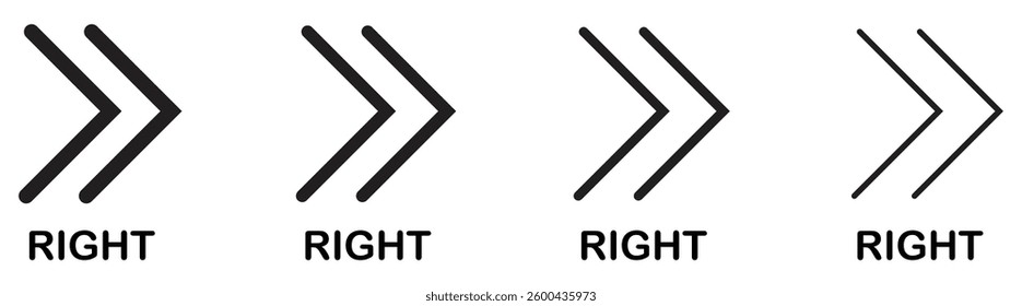 Right arrow icon set showing multiple forward-pointing chevrons used for navigation, direction, movement, and next-step actions.