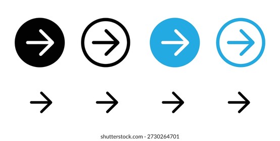 Conjunto de Iconos de Flecha Derecha - Colección de Vector de Botones Siguiente, Adelante y Dirección para Web e Interfaz de App en Estilos de Línea y Sólidos

