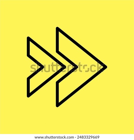 right arrow icon simple, line vector isolated on yellow background. trendy and modern design